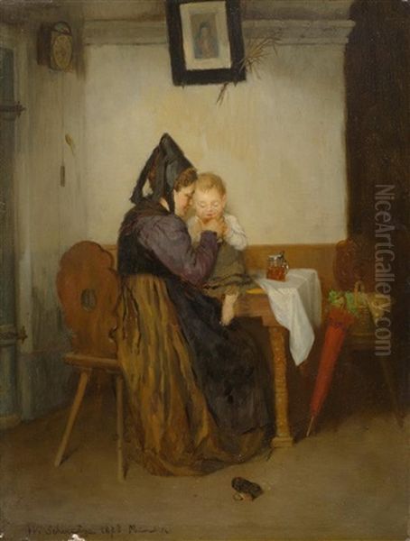 Mutter Mit Kind In Einer Stube Oil Painting by Wilhelm Schuetze