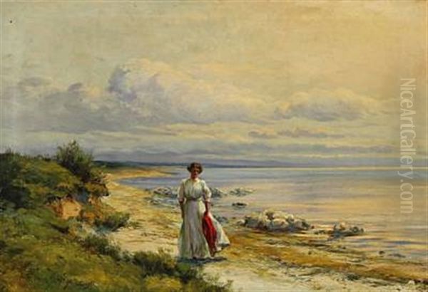 A Young Woman On The Beach Oil Painting by Wilhelm Schuetze