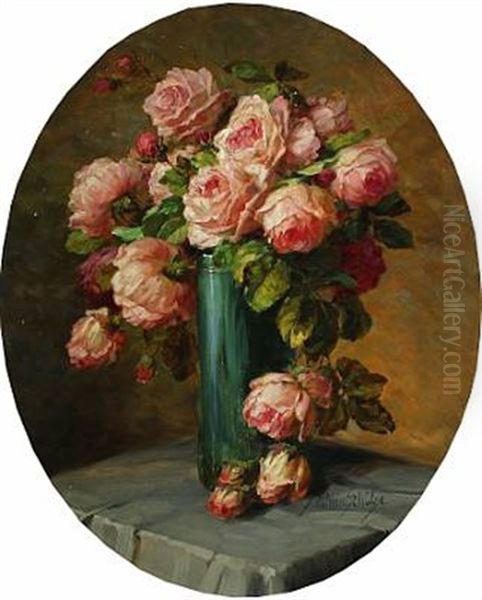 Still Life With Pink Roses In A Vase Oil Painting by Wilhelm Schuetze