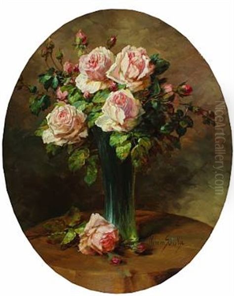 Still Life With Pink Roses In A Vase Oil Painting by Wilhelm Schuetze