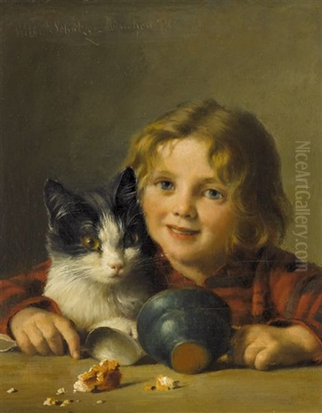 Kind Mit Katze Oil Painting by Wilhelm Schuetze