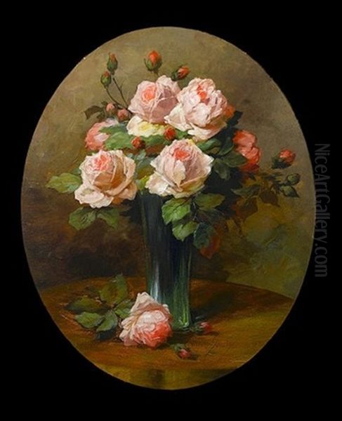 Still Life Of Roses In A Glass Vase Oil Painting by Wilhelm Schuetze