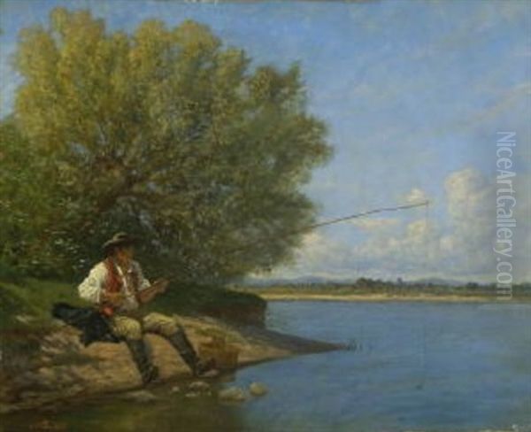 Angler Am Fluss Oil Painting by Louis Frederic Schuetzenberger