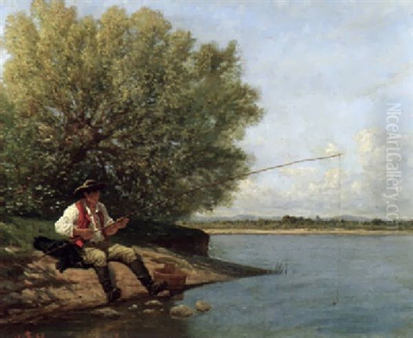 Angler An Der Isar Oil Painting by Louis Frederic Schuetzenberger