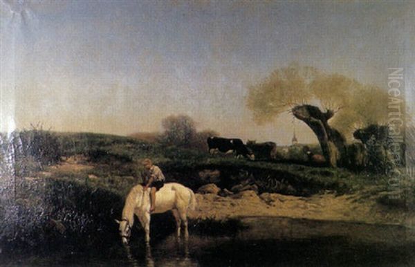 Campagne Animee Oil Painting by Louis Frederic Schuetzenberger