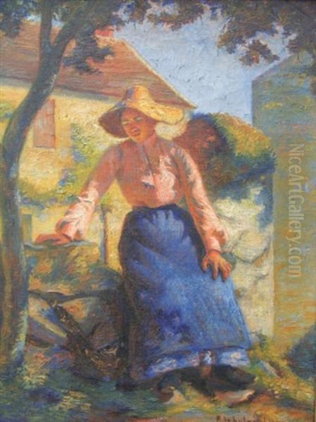 Jeune Femme Au Chapeau Oil Painting by Paul Rene Schuetzenberger