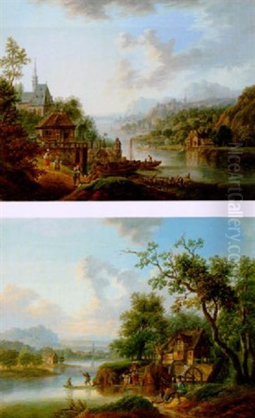 Flussandschaft Oil Painting by Franz Schuez