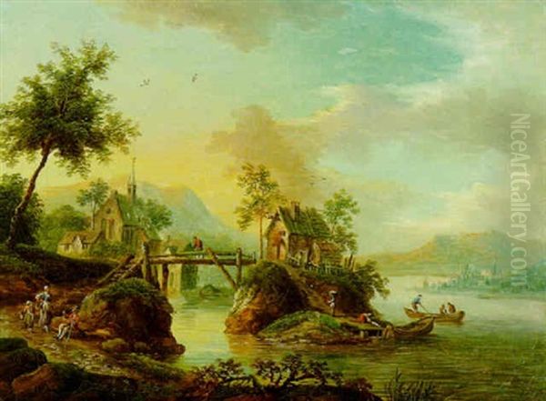 Fluslandschaft Mit Figurenstaffage Oil Painting by Franz Schuez