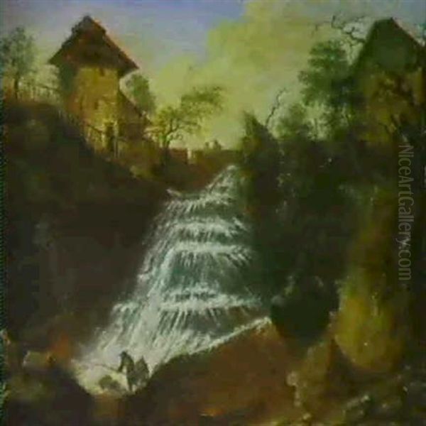 Der Wasserfall Zu Warmbach Und Rheinfelden Oil Painting by Franz Schuez