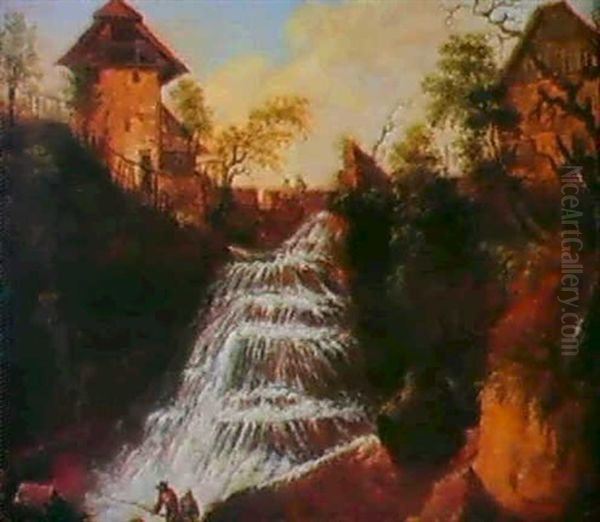 Wasserfall Bei Rheinfelden Oil Painting by Franz Schuez