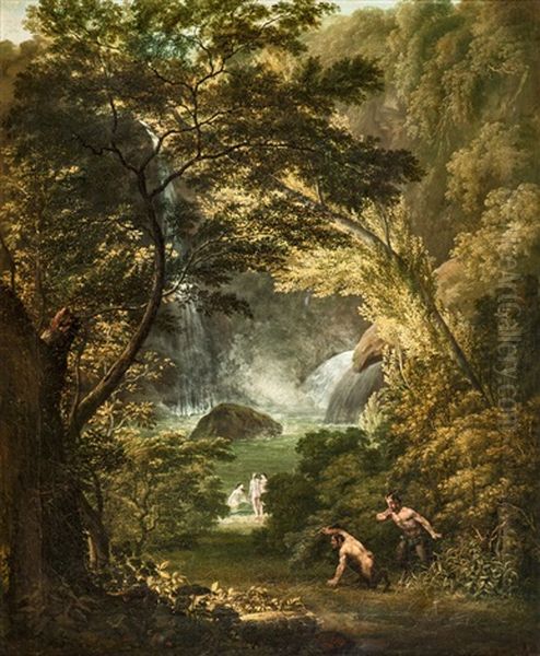 Waldlandschaft Mit Nymphen Und Satyrn Oil Painting by Johann Georg Schuez