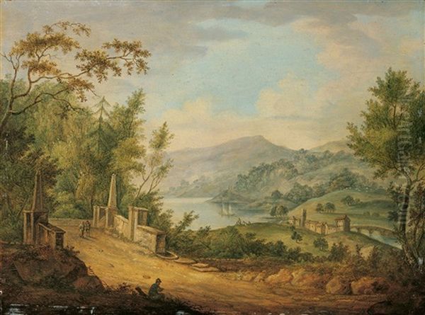 Landschaft Mit See Oil Painting by Johann Georg Schuez