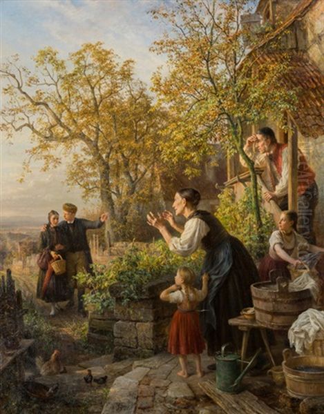 Die Ruckkehr Des Sohnes Mit Seiner Braut (besuch Bei Den Schwiegereltern) Oil Painting by Theodor Christoph Schuez