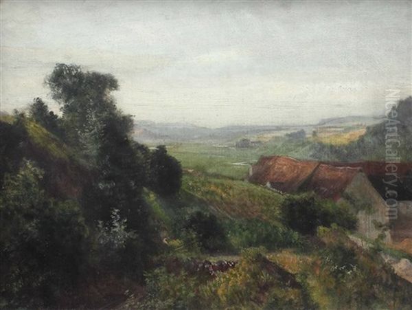 Landschaft Mit Hausern (study) Oil Painting by Theodor Christoph Schuez