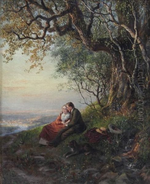 Junges Paar Auf Einer Bergwiese Vor Der Stadt Oil Painting by Theodor Christoph Schuez