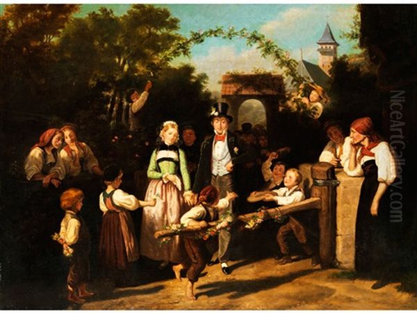 Empfang Des Hochzeitspaares Oil Painting by Theodor Christoph Schuez