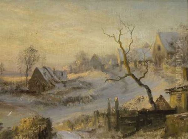 Winterliche Dorflandschaft Oil Painting by Theodor Christoph Schuez