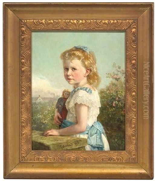 Portrait Der Elisabeth Faber Als Kind Mit Ihrer Puppe Gertrud Auf Dem Arm Oil Painting by Theodor Christoph Schuez