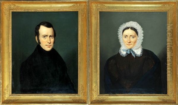 Damen- Und Herrenportait (2 Works) Oil Painting by Karl Philipp Schwab