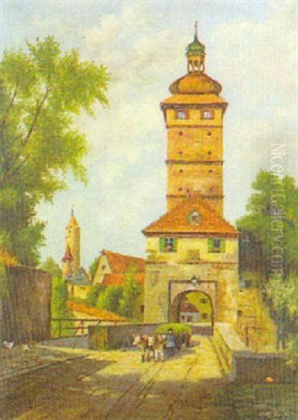 Segringer Tor In Dinkelsbuhl Oil Painting by Emil Schwabe