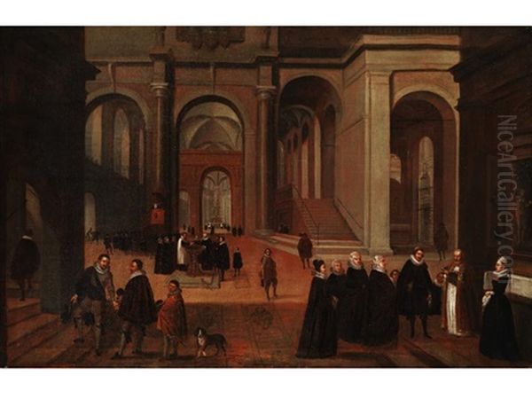 Kircheninneres Mit Figurenstaffage Oil Painting by Johann Michael Schwabeda