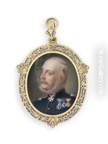 George V (1819-1878), King Of Hanover, In Blue Coat With Gold Collar, Epaulettes And Aiguillettes Oil Painting by Richard Schwager