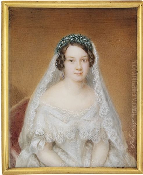 Freifrau Von Schwarz-semborn Nee Dambock As A Bride Oil Painting by Richard Schwager