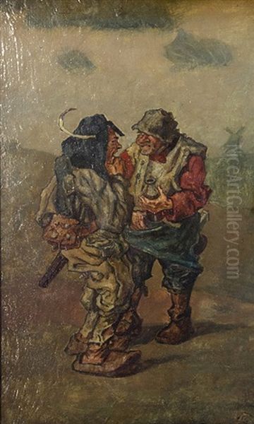 Friends (tramps) Oil Painting by Hanus (Hans) Schwaiger