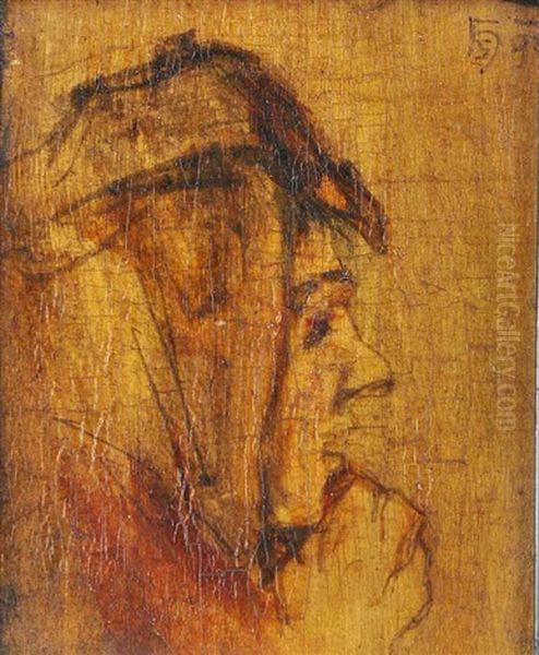 A Head In Profile (study) Oil Painting by Hanus (Hans) Schwaiger