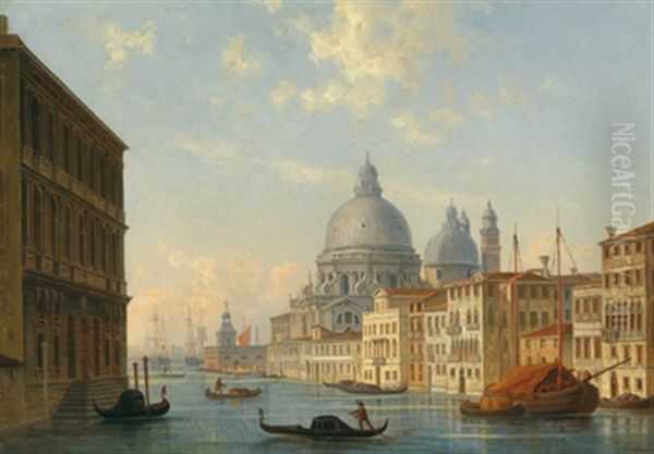 Kanal In Venedig - Blick Auf Santa Maria Della Salute Oil Painting by H. Schwan