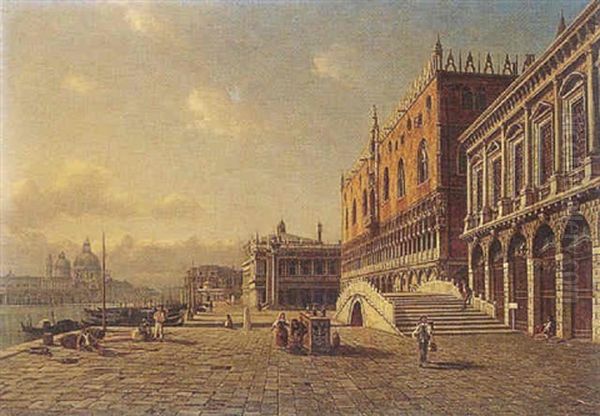 Venedig Mit Blick Vom Palazzo Ducale Zur Chiesa Della Salute Oil Painting by H. Schwan