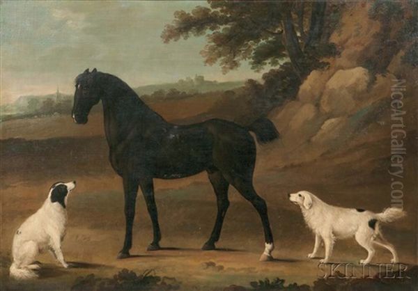 Portrait Of A Horse And Two Dogs Oil Painting by Charles Henry Schwanfelder