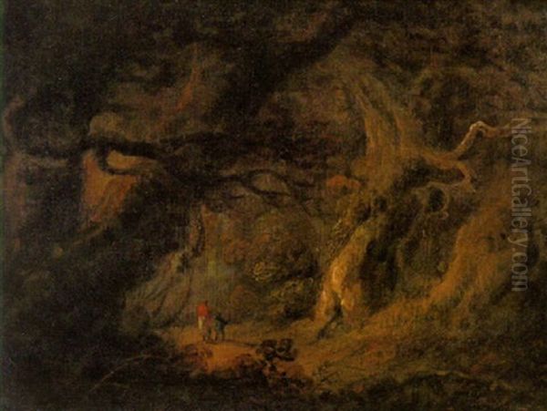 Wanderer In Einer Phantastischen Waldlandschaft Oil Painting by Charles Henry Schwanfelder