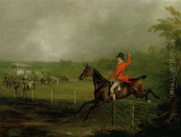 John Spence Clearing The Last Hurdle Oil Painting by Charles Henry Schwanfelder