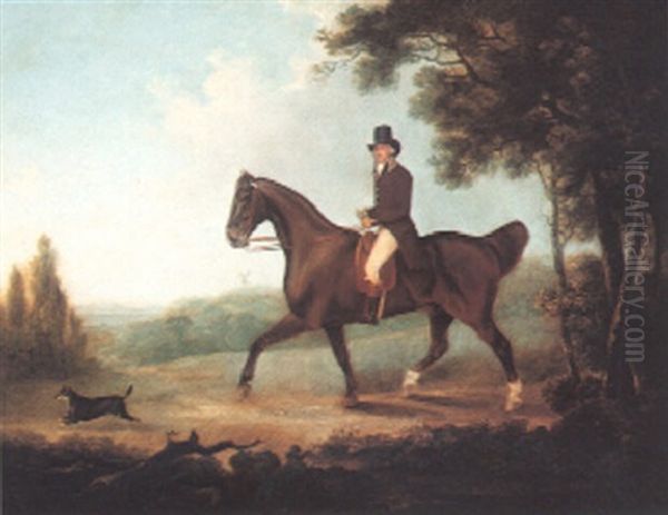 Alexander Duvall Out Riding With His Terrier Oil Painting by Charles Henry Schwanfelder