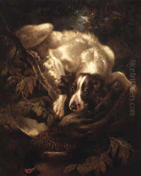 Spaniel Med Fasan Som Byte Oil Painting by Charles Henry Schwanfelder