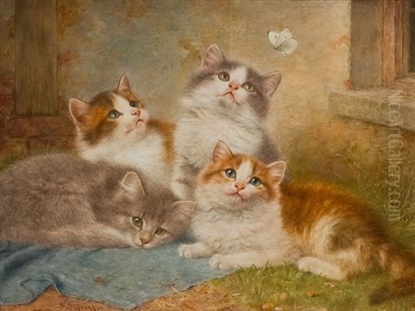 Four Kittens Oil Painting by Wilhelm Schwar