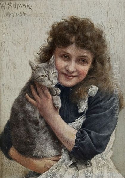 Madchen Mit Katze Oil Painting by Wilhelm Schwar