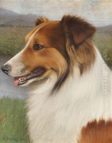 Collie Oil Painting by Wilhelm Schwar