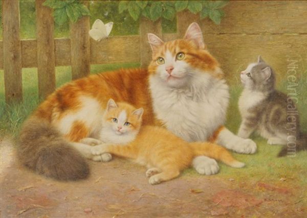 Katzenmutter Mit Ihren Zwei Jungen Oil Painting by Wilhelm Schwar