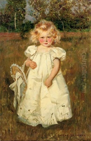 A Pretty White Dress Oil Painting by Alfred (Schwarz) Schwartz