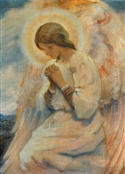 A Praying Angel Oil Painting by Frans Schwartz