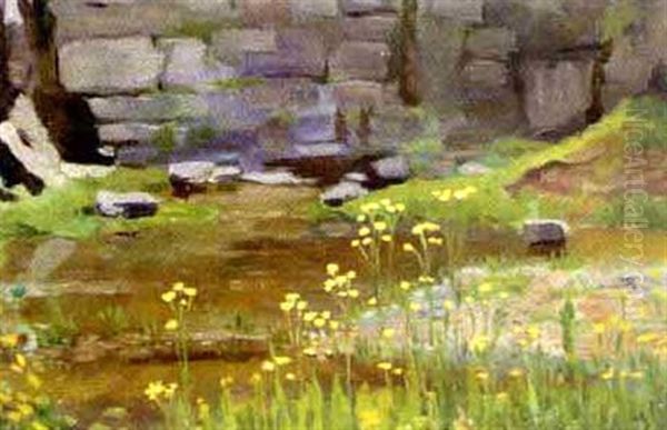 Hofecke Mit Feldblumen Oil Painting by Pavel Fjodorowitsch Schwartz