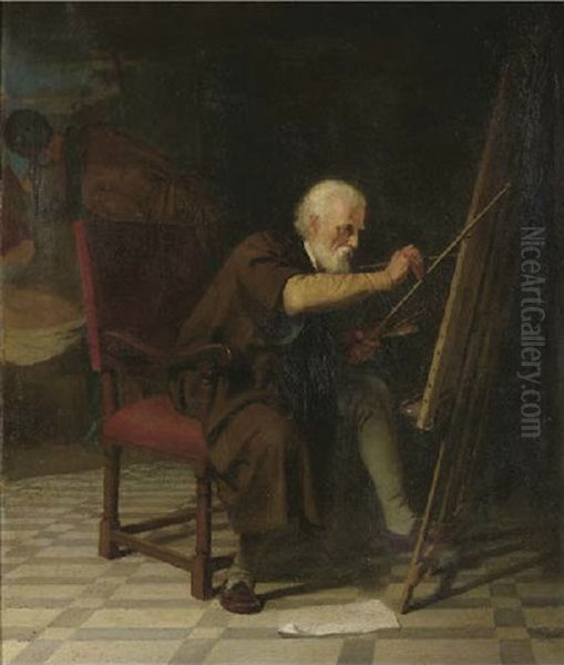 An Artist In His Studio Oil Painting by Johann George Schwartze