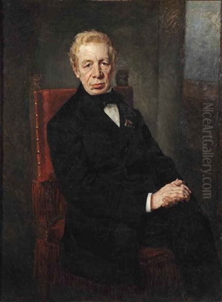 Portrait Of Willem Carel Pieter Toewater (1810-1882), Three-quarter-lenght, In A Black Costume Seated On A Chair Oil Painting by Therese Schwartze