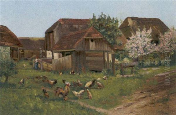 Idylle Am Bauernhof Oil Painting by Adolf Schwarz