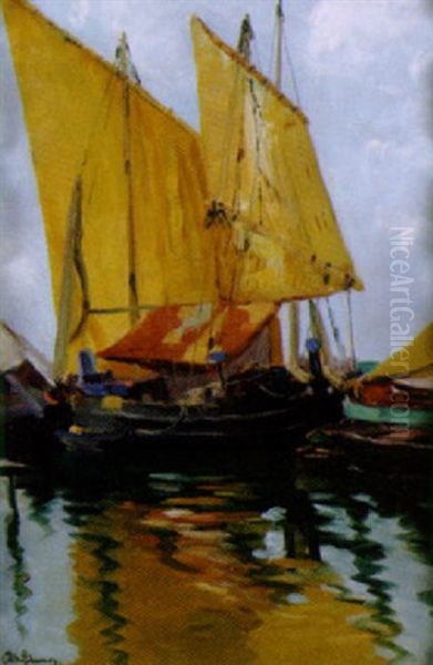 Fischerboote Vor Anker Oil Painting by Adolf Schwarz