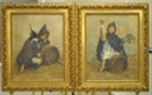 Pair Of Munchner Kindl (munich Child) Paintings by Alfred Schwarz