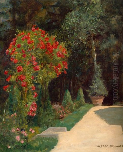 Garten Mit Bluhendem Rosenstock by Alfred Schwarz