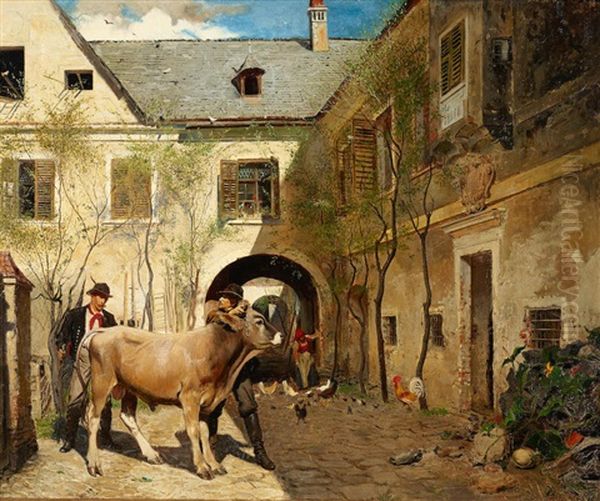 Return To The Farm Oil Painting by Franz Wenzel Schwarz